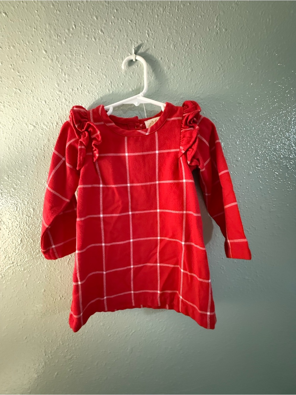 The Beaufort Bonnet Company Red Windowpane Ruffle Shoulder Dress